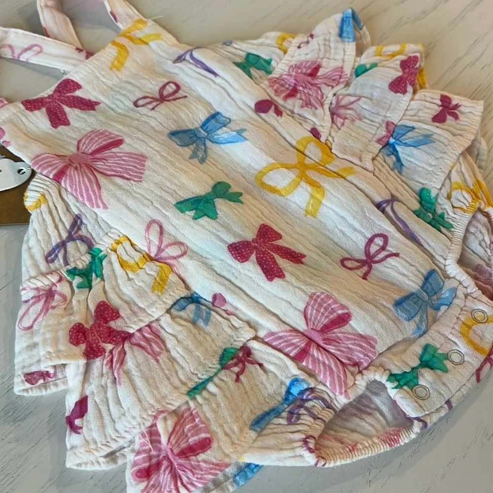 Angel Dear Ruffle Sunsuit Bubble Romper Colorful Bows 12-18 18-24 months - Picture 3 of 6